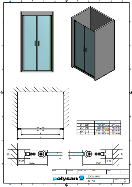 Polysan ZOOM LINE 1200, sprchové dveře dvojkřídlé - ZL1712