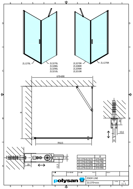 Polysan ZOOM LINE obdélníkový sprchový kout 700x800, L/P - ZL1270ZL3280