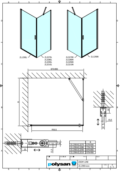 Polysan ZOOM LINE obdélníkový sprchový kout 900x800, L/P - ZL1290ZL3280
