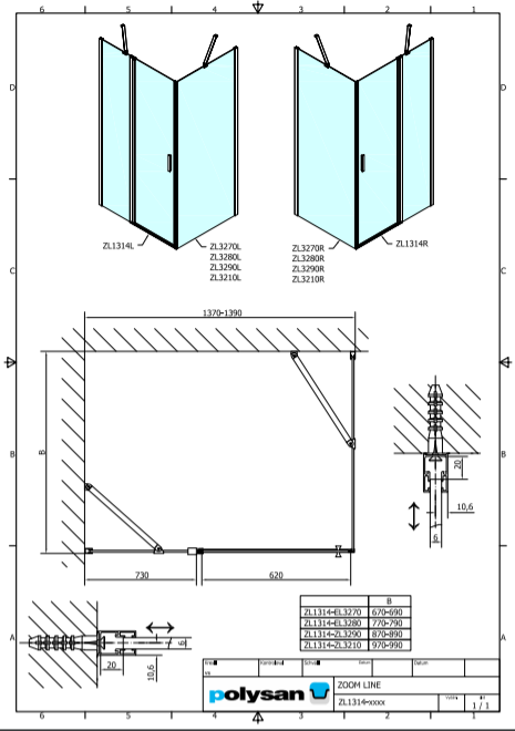 Polysan ZOOM LINE obdélníkový sprchový kout 1400x1000, L/P - ZL1314ZL3210