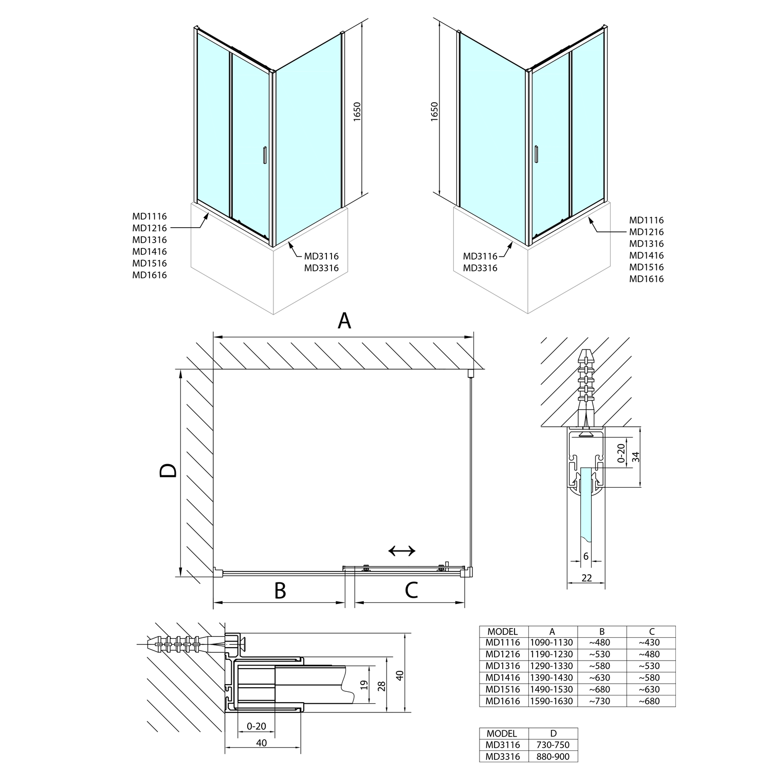 Polysan DEEP 1100x750, sprchový kout obdélník, L/R - MD1116MD3116