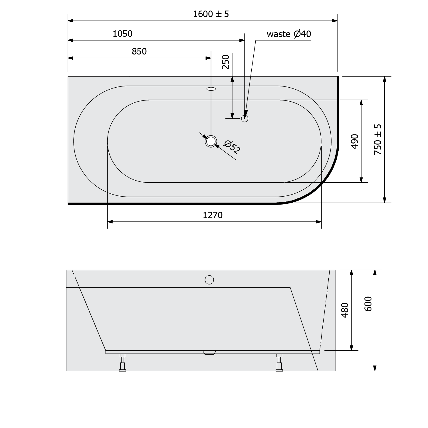 Polysan ASTRA L MONOLITH 160 x 75 cm černá - 33611MB