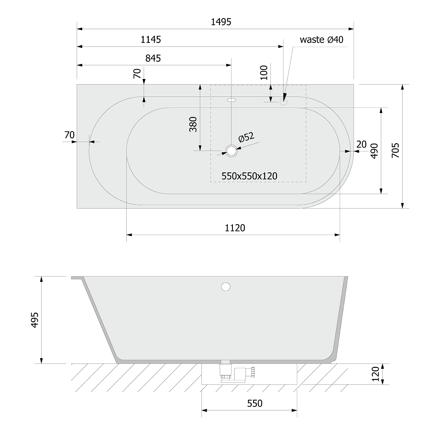 Polysan SUSSI R 150x70 volně stojící vana - 93231R