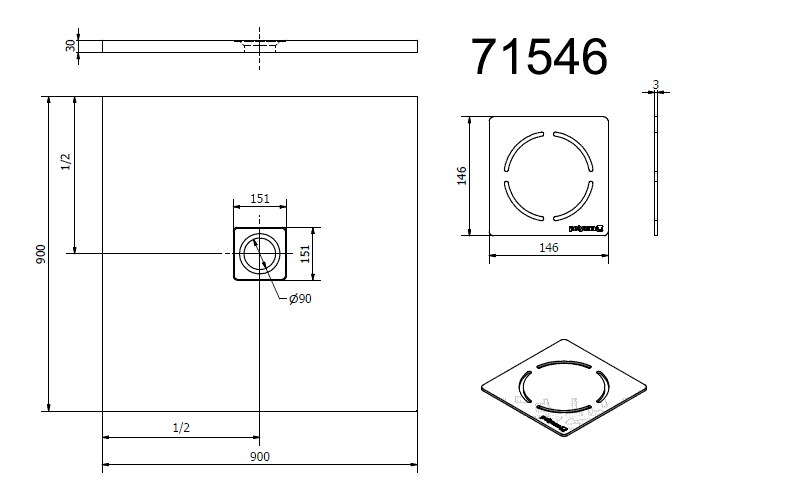 Polysan FLEXIA 90x90 bílá mat - 71546MAT