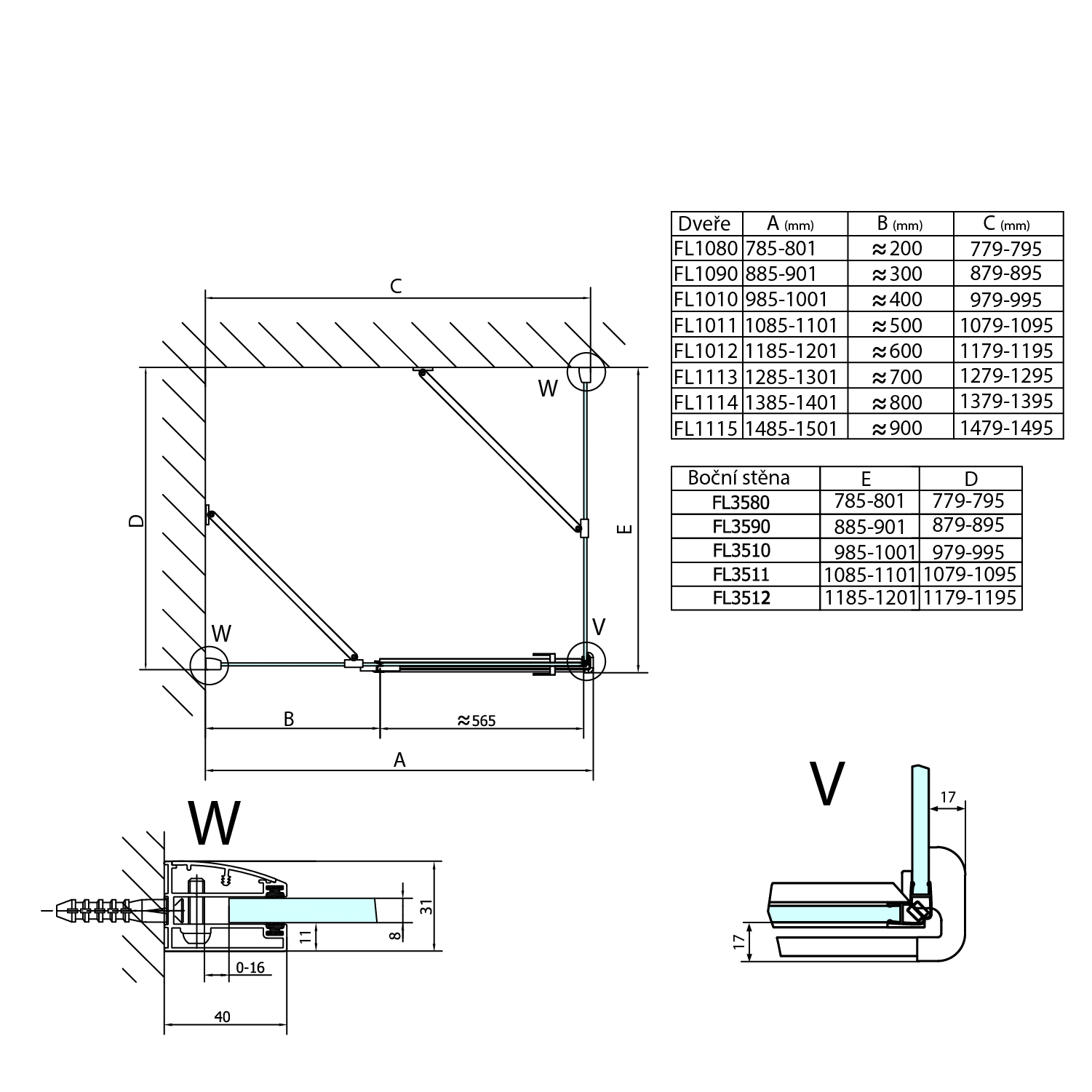 Polysan FORTIS LINE 1100mm, sprchové dveře pravé - FL1011R