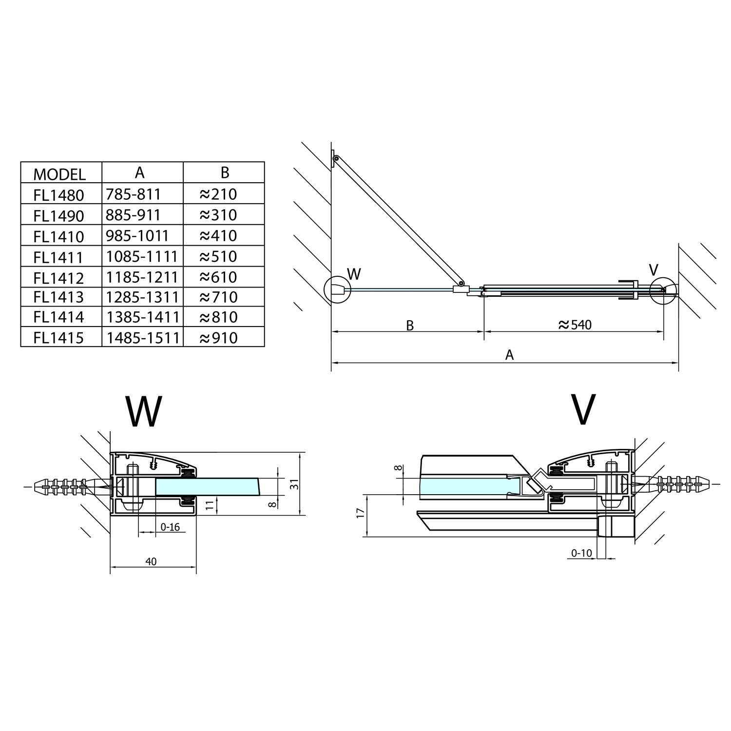 Polysan FORTIS LINE 1100mm, dveře s pevnou stěnou, otočné, levé - FL1411L