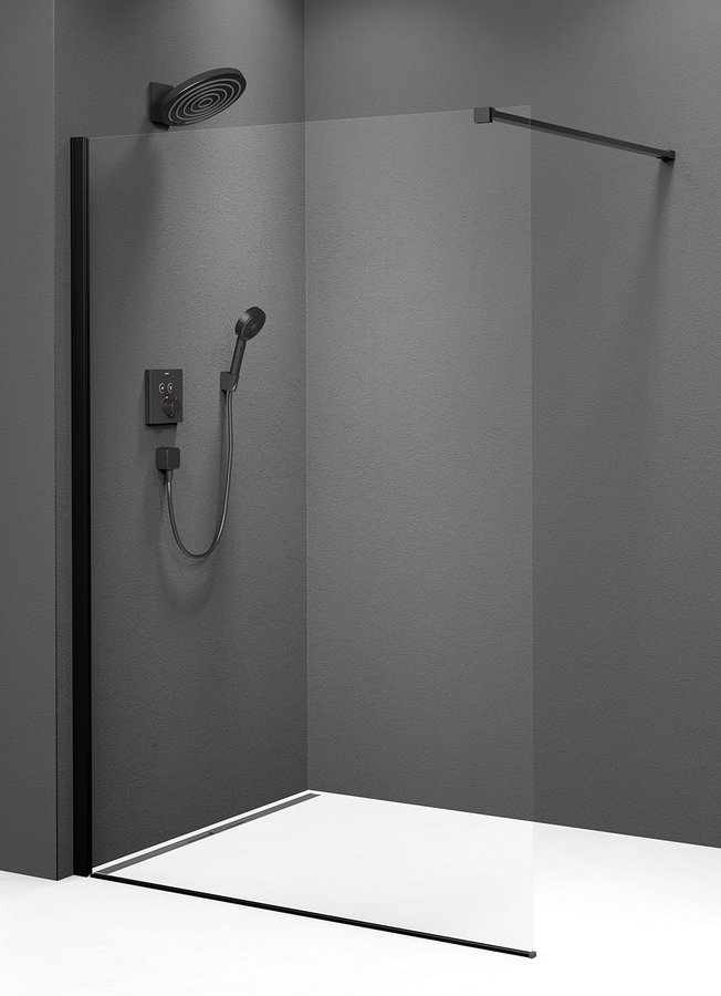 Polysan MODULAR SHOWER 1000 jednodílná pevná zástěna k instalaci na zeď, černá mat - MS1-100B