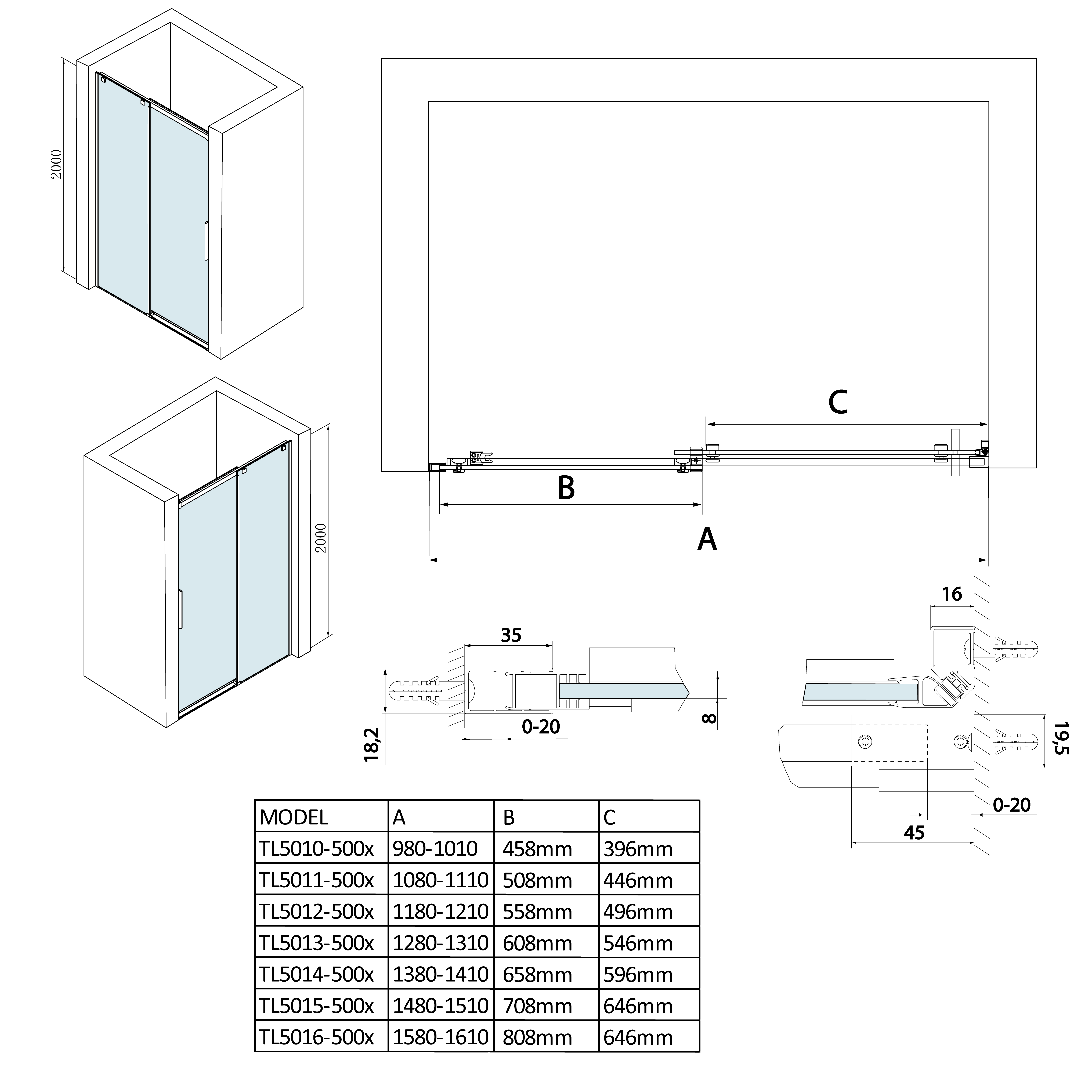 Polysan THRON LINE SQUARE sprchové dveře 1100 mm, hranaté pojezdy, čiré sklo - TL5011-5002