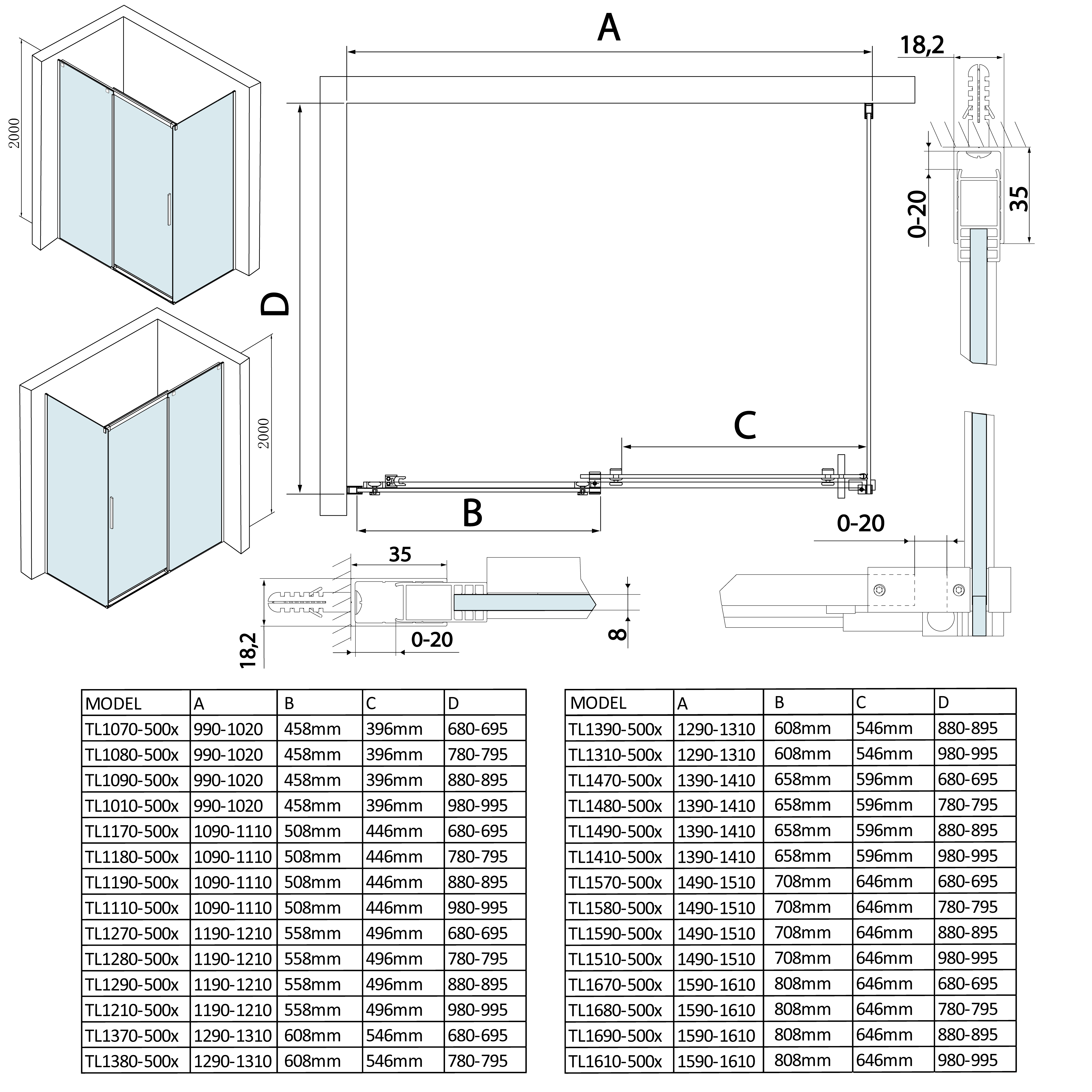 Polysan THRON LINE boční stěna 900 mm, čiré sklo - TL3090