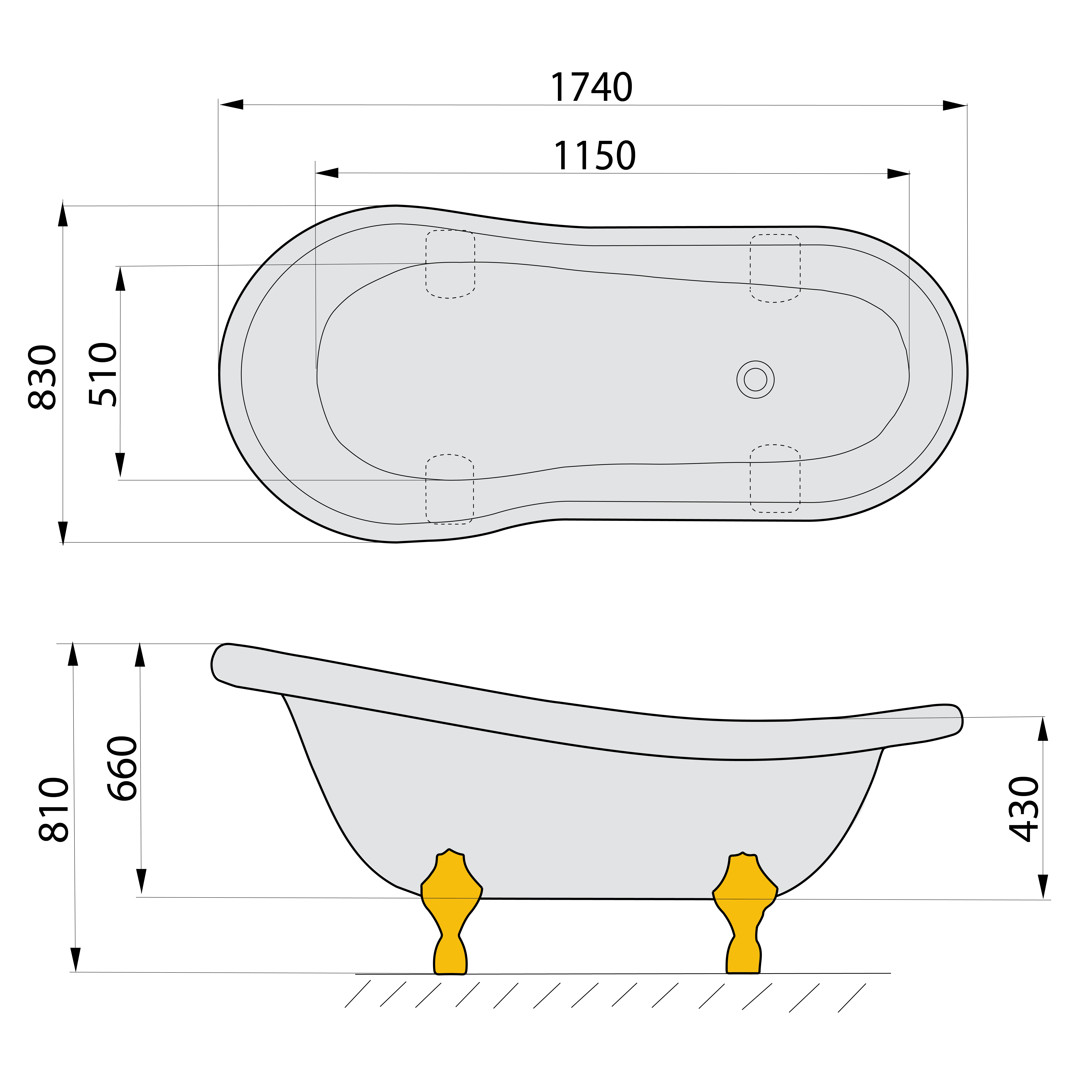 Polysan BRIXTON 174x83x81 cm volně stojící vana, nohy bílé, bílá - 94837