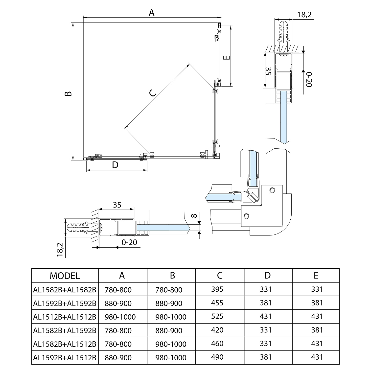 Polysan ALTIS LINE BLACK 1000x800, obdélníkový sprchový kout - AL1512BAL1582B