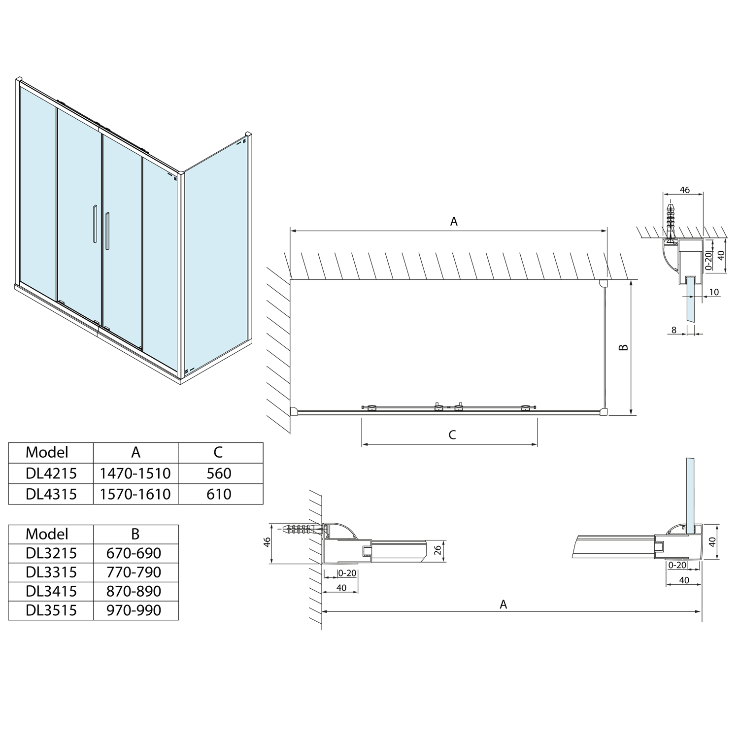 Polysan LUCIS LINE 1500x800, obdélníkový sprchový kout - DL4215DL3315