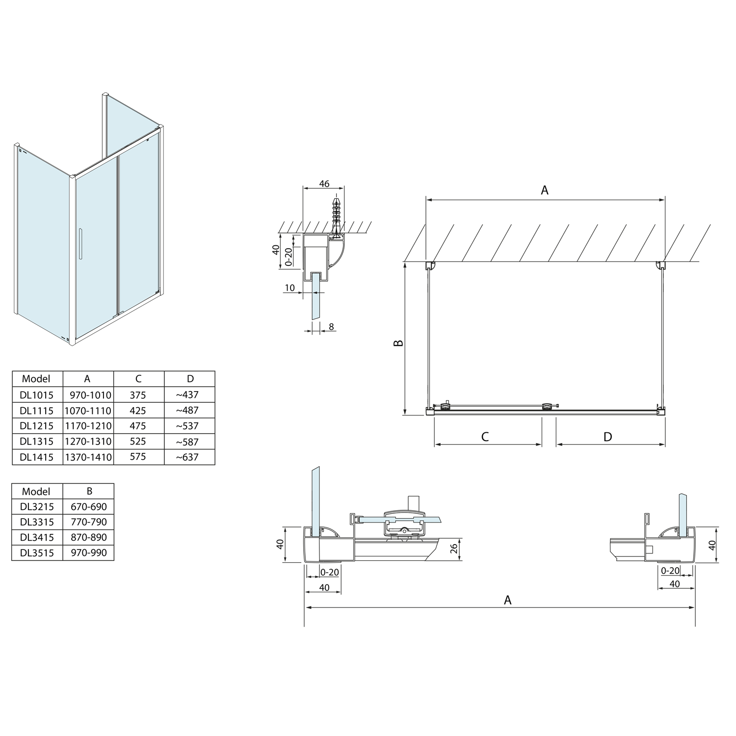 Polysan LUCIS LINE 1000x900x900, třístěnný sprchový kout - DL1015DL3415DL3415
