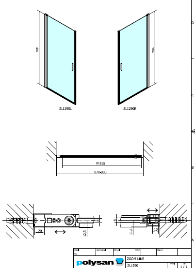 Polysan ZOOM LINE BLACK 900, sprchové dveře - ZL1290B