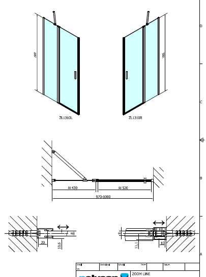 Polysan ZOOM LINE BLACK 1000, sprchové dveře - ZL1310B
