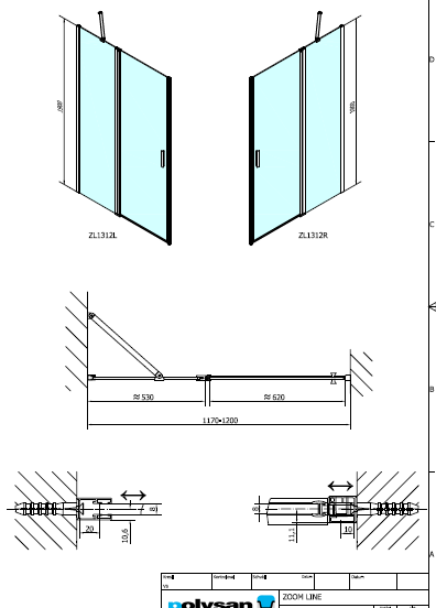 Polysan ZOOM LINE BLACK 1200, sprchové dveře - ZL1312B