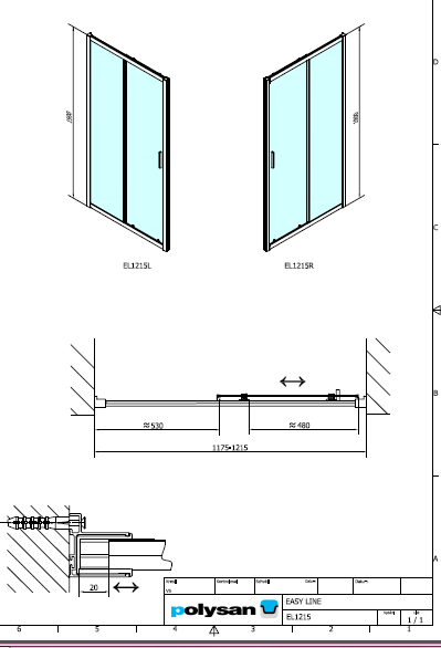 Polysan EASY LINE sprchové dveře 1200mm, sklo BRICK - EL1238