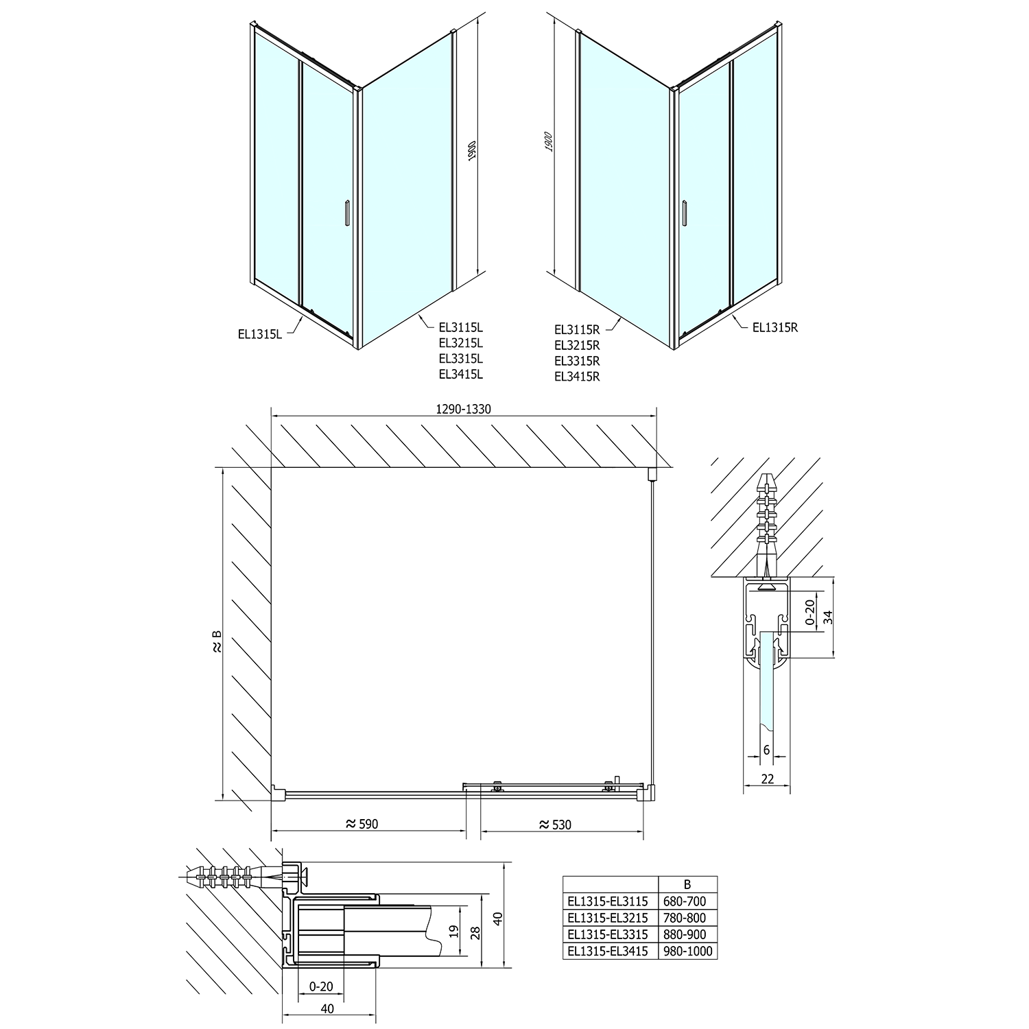 Polysan EASY LINE 1300x900, obdélníkový sprchový kout - EL1315EL3315