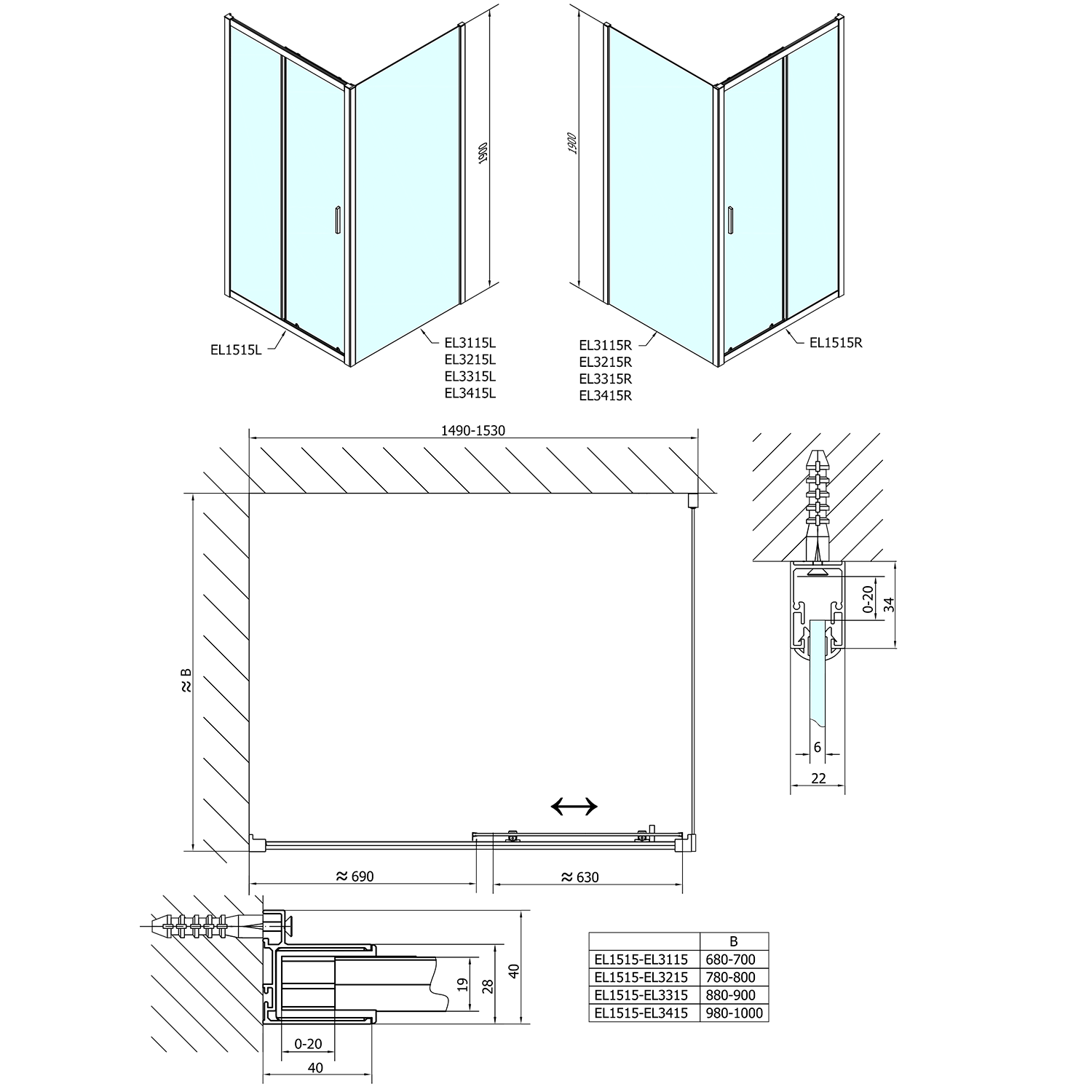 Polysan EASY LINE 1500x900, obdélníkový sprchový kout - EL1515EL3315