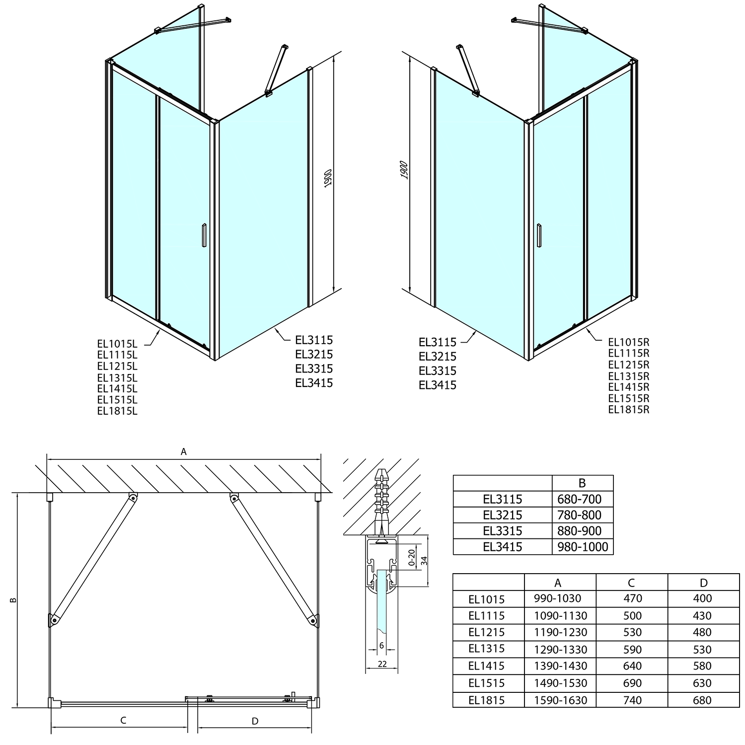 Polysan EASY LINE třístěnný sprchový kout 1300x700mm - EL1315EL3115EL3115