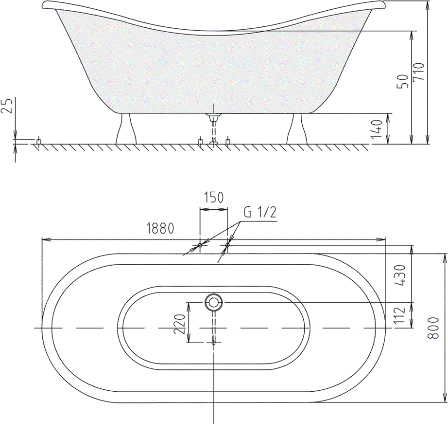  Polysan CHARLESTON 188x80 volně stojící vana - 38112
