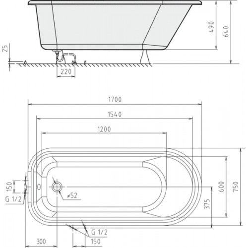  Polysan FOXTROT 170x75 volně stojící vana - 68132