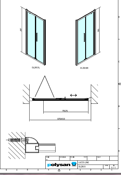 Polysan LUCIS LINE 900, čtvercová sprchová zástěna skládací dveře- DL2815