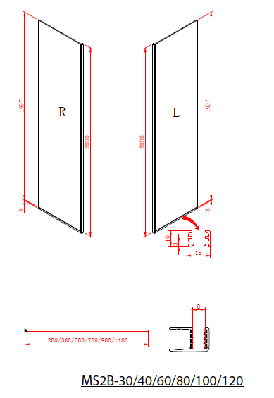Polysan MODULAR SHOWER 400 pevný panel k instalaci MS2 pravý - MS2B-40R