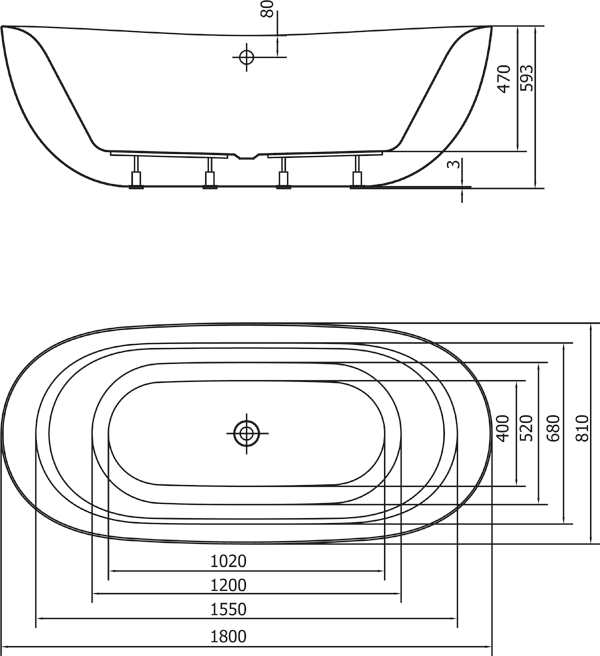 Polysan ZASU 180x81 volně stojící vana - 69611