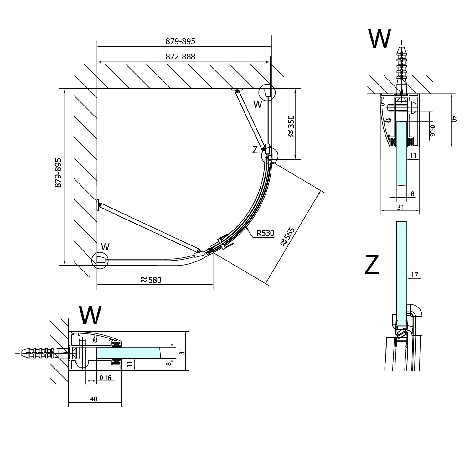 FORTIS LINE čtvrtkruhová sprchová zástěna 900x900x2000mm, levá, showroom - FL5590L