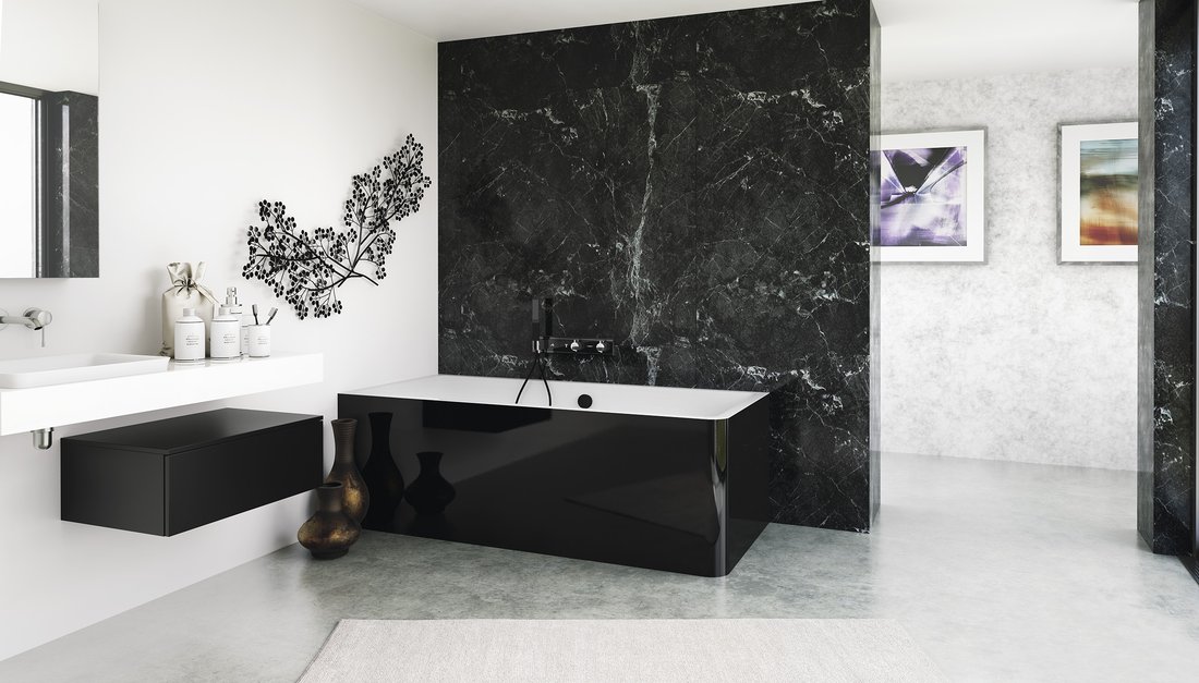 Polysan MARLENE CURVE L MONOLITH 165x75 vana černá - 72403MCLB