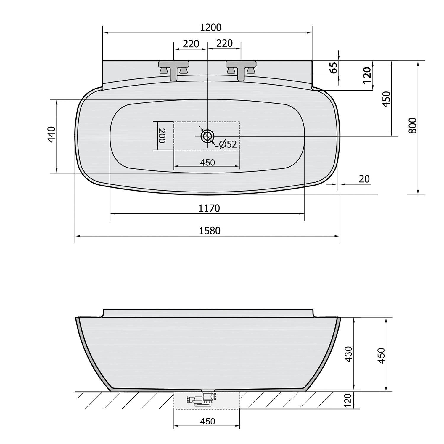  Polysan NIGRA 158x80 volně stojící vana, černá - 72975