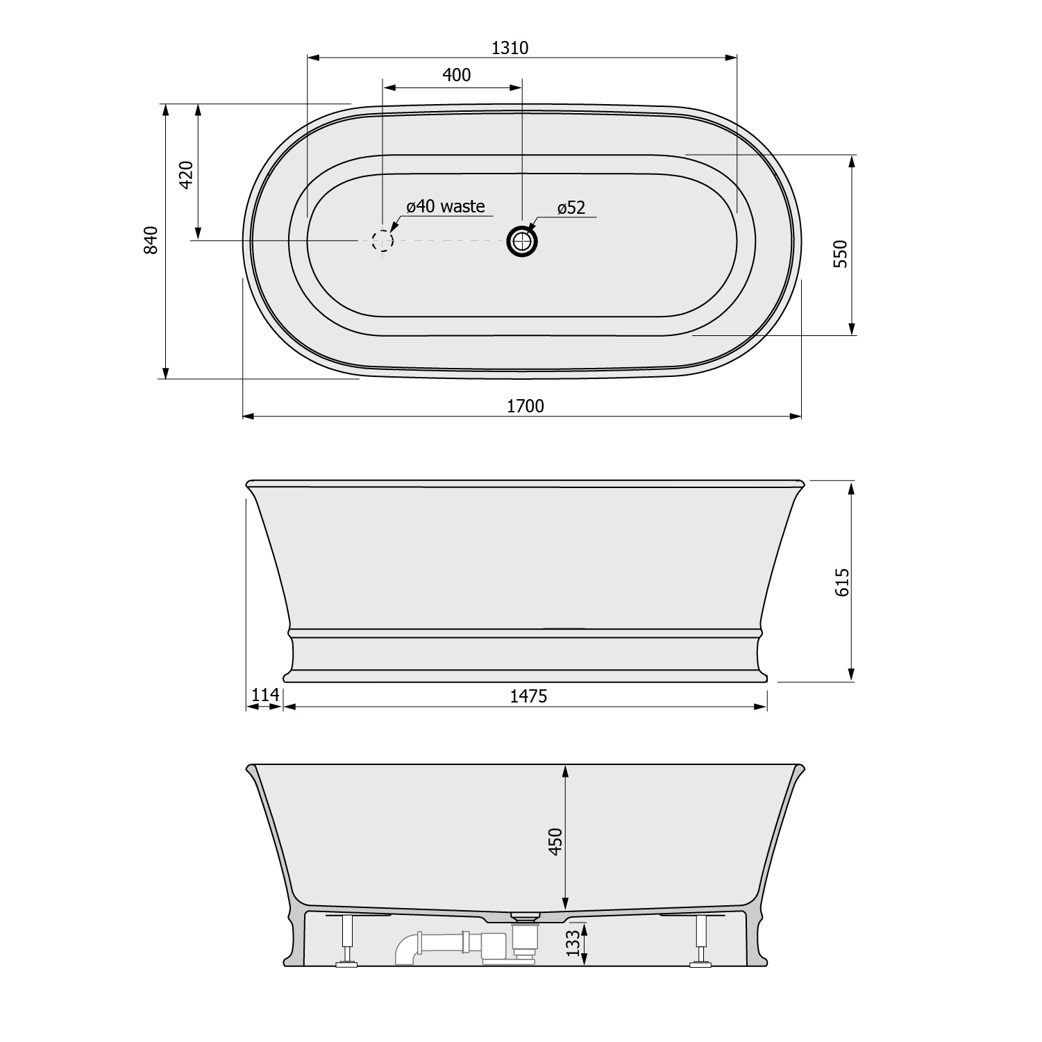  Polysan DELONIX 170x84 volně stojící vana - 92130