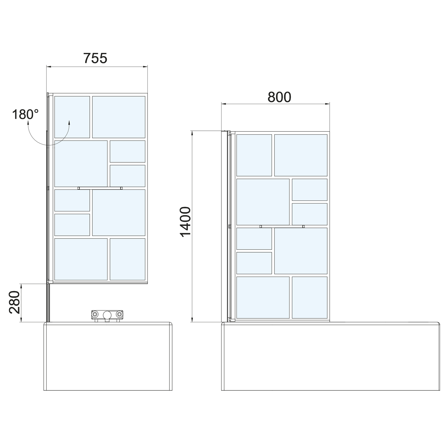 Polysan PARANA vanová zástěna s pneumatickým zdvihem 800 mm, černý matný rám, čiré sklo - 30346B