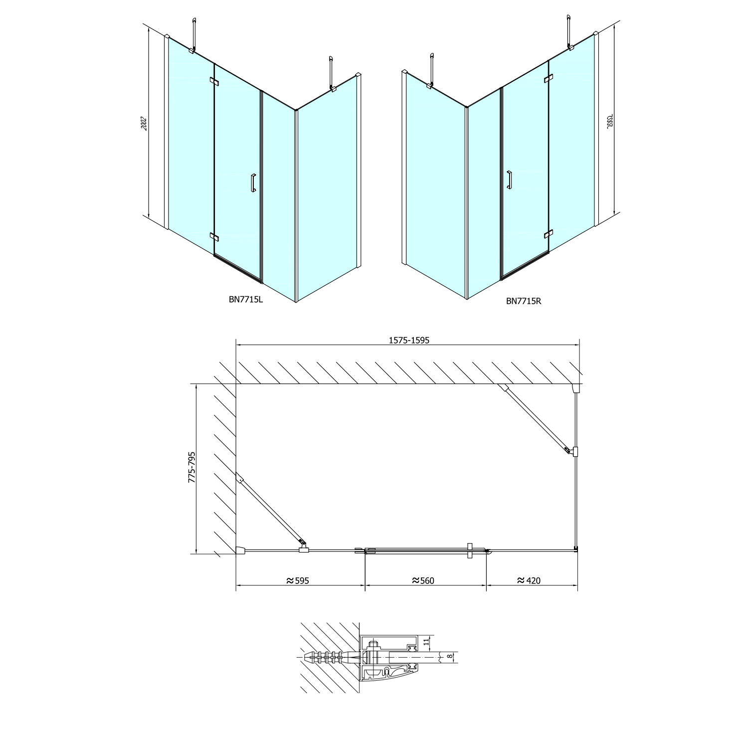 Polysan VITRA LINE 1600x900, obdélníková zástěna s pevným rohem, levá, showroom - BN7715L