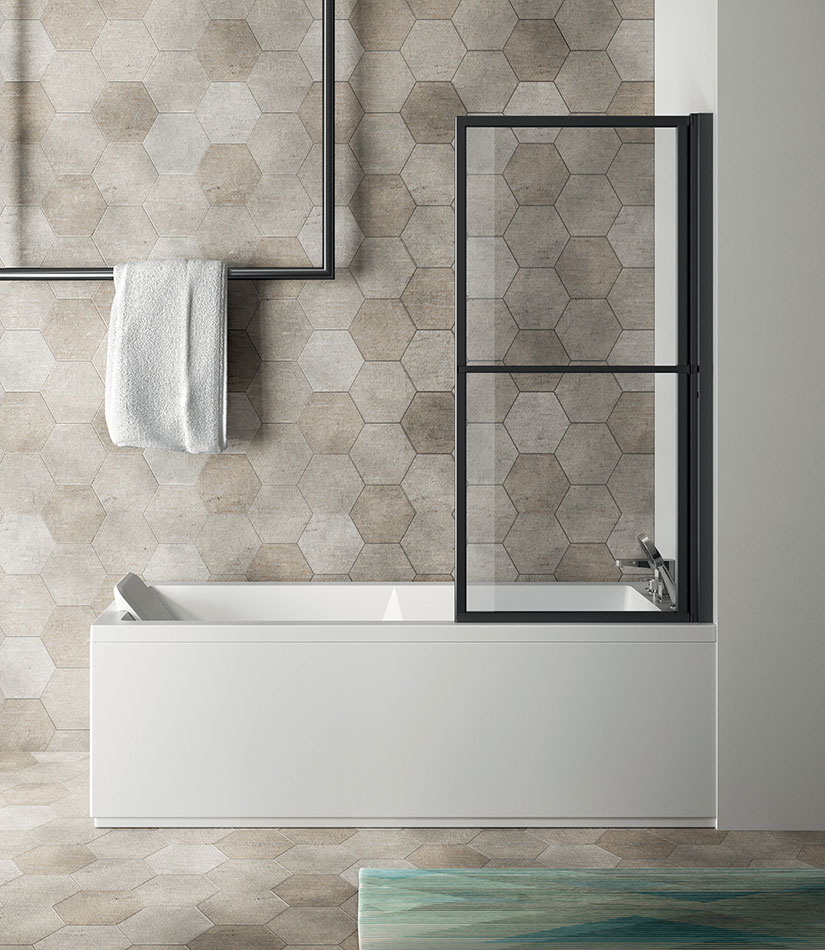 Polysan KAGERA vanová zástěna s pneumatickým zdvihem 710 mm, černý matný rám, čiré sklo - 30336B