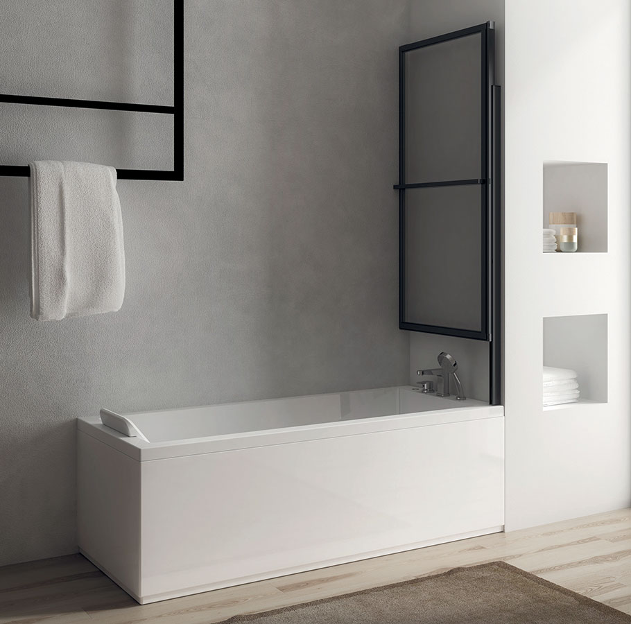 Polysan OLBIA vanová zástěna s pneumatickým zdvihem 1230 mm, černý matný rám, čiré sklo - 30317B