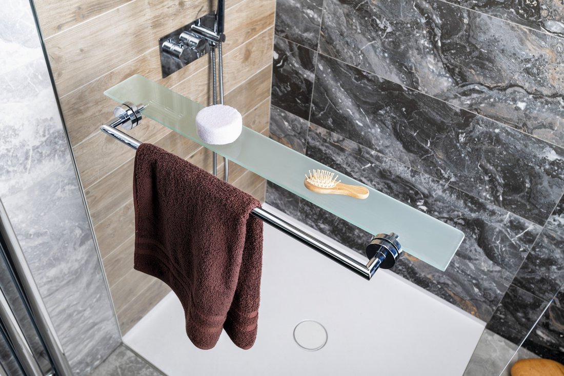 X-ROUND police s držákem osušky na skleněnou zástěnu, chrom - XR458