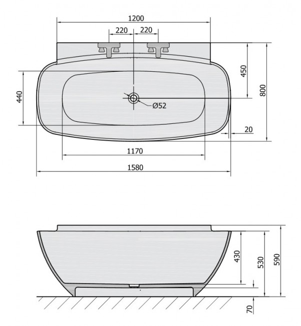  Polysan NIGRA 158x80 volně stojící vana - 82511