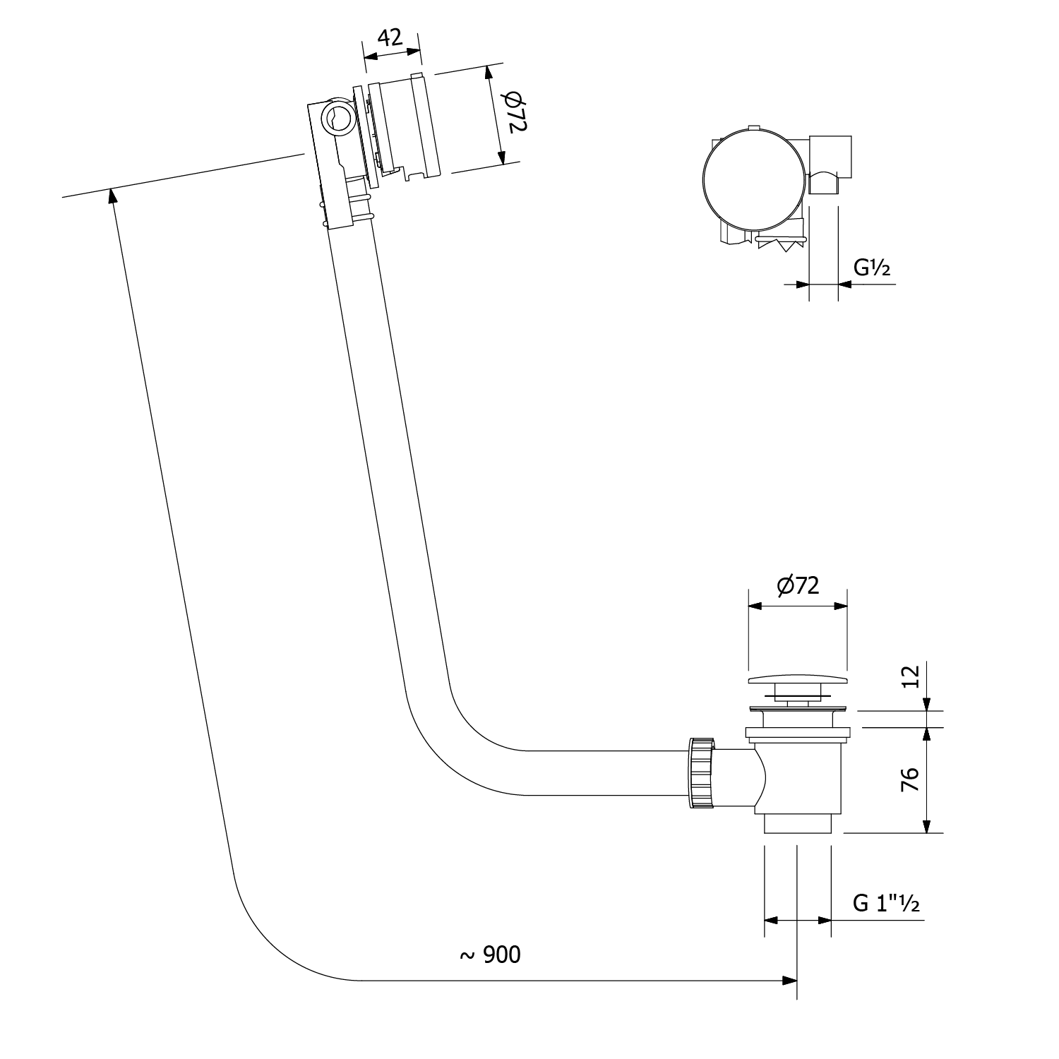 Polysan vanová souprava CLICK CLACK s napouštěním 900mm, chrom - 72361