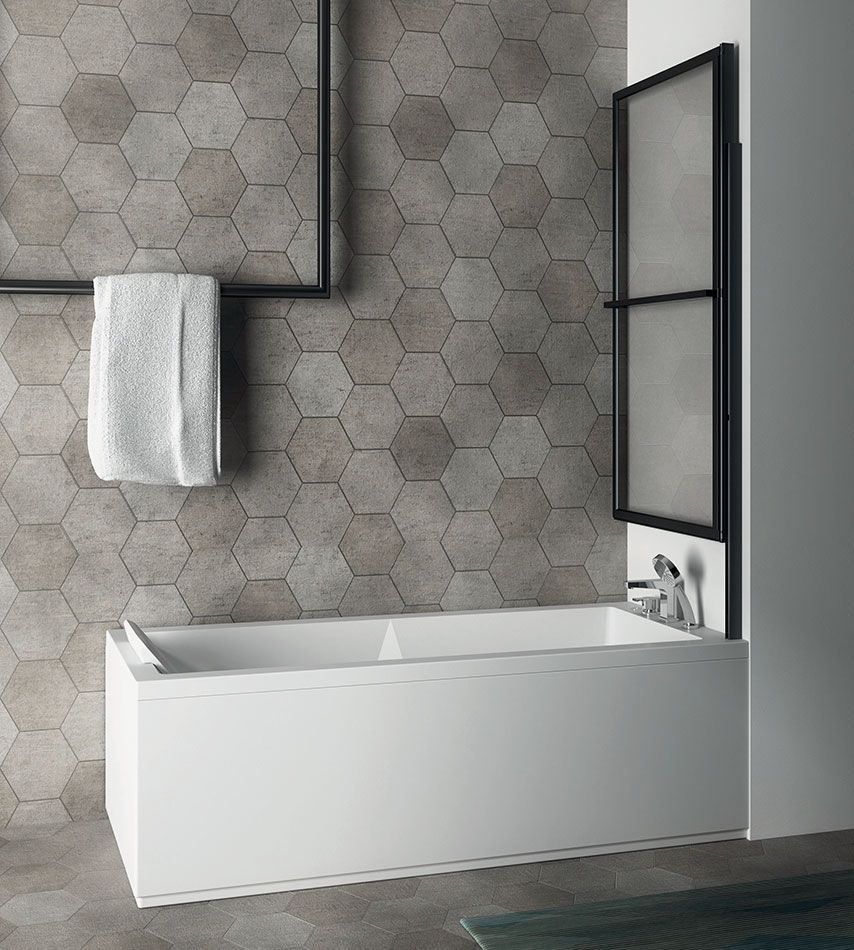 Polysan KAGERA vanová zástěna s pneumatickým zdvihem 710 mm, černý matný rám, čiré sklo - 30336B