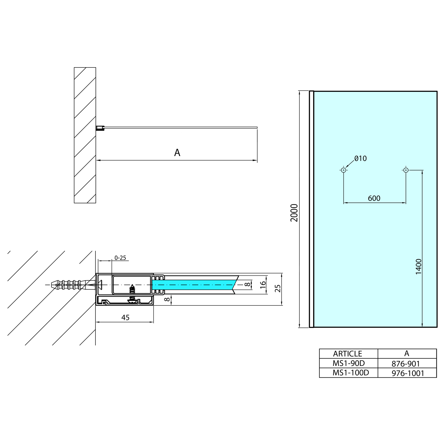Polysan MODULAR SHOWER 1000 jednodílná pevná zástěna k instalaci na zeď, s otvory na držák ručníků- MS1-100-D