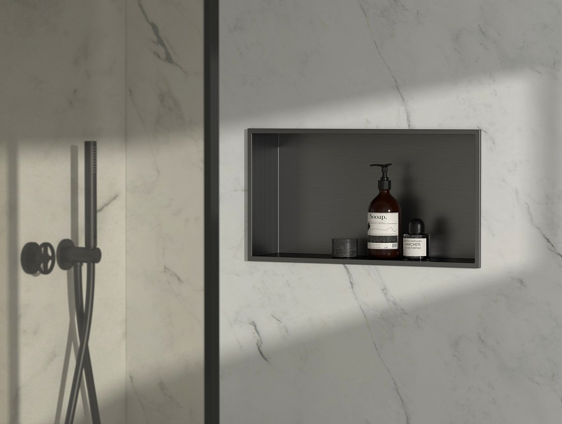 INSERTA zapuštěná police do obkladu, 810x270 mm, nerez, antracit