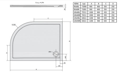 Polysan RENA R55 L 90x80x4cm - 72890