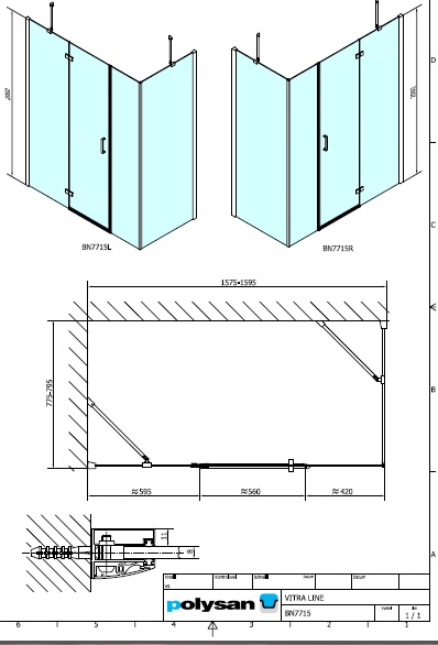 Polysan VITRA LINE 1600x800, obdélníková zástěna s pevným rohem, levá - BN7715L