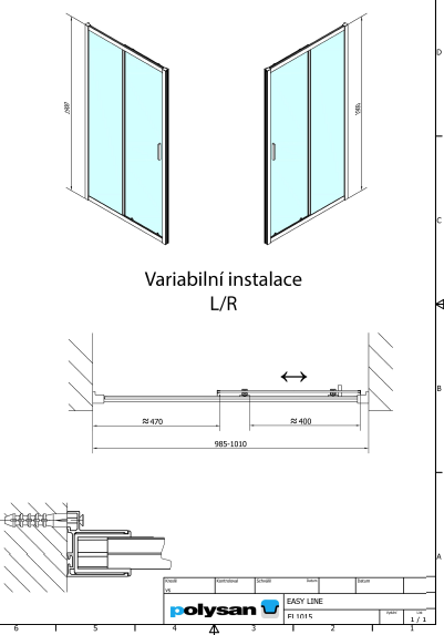 Polysan EASY LINE 1000, obdélníková sprchová zástěna posuvné dveře - EL1015