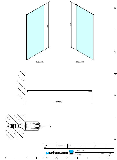Polysan EASY LINE 800, obdélníková sprchová zástěna boční stěna - EL3215
