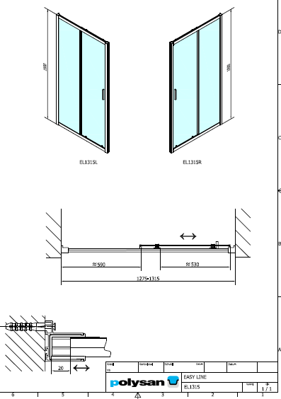 Polysan EASY LINE 1300, obdélníková sprchová zástěna posuvné dveře - EL1315