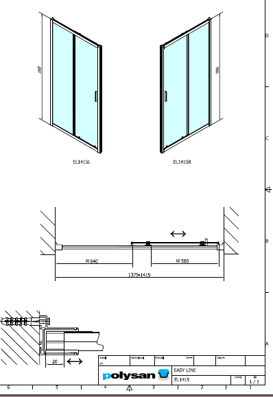 Polysan EASY LINE 1400, obdélníková sprchová zástěna posuvné dveře - EL1415