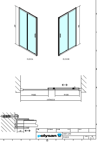 Polysan EASY LINE 1500, obdélníková sprchová zástěna posuvné dveře - EL1515